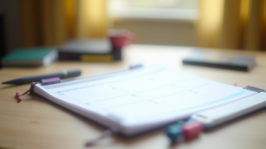 Detaillierter Wochenplan auf Papier mit Markierungen und Notizbuch für Lernstrategie