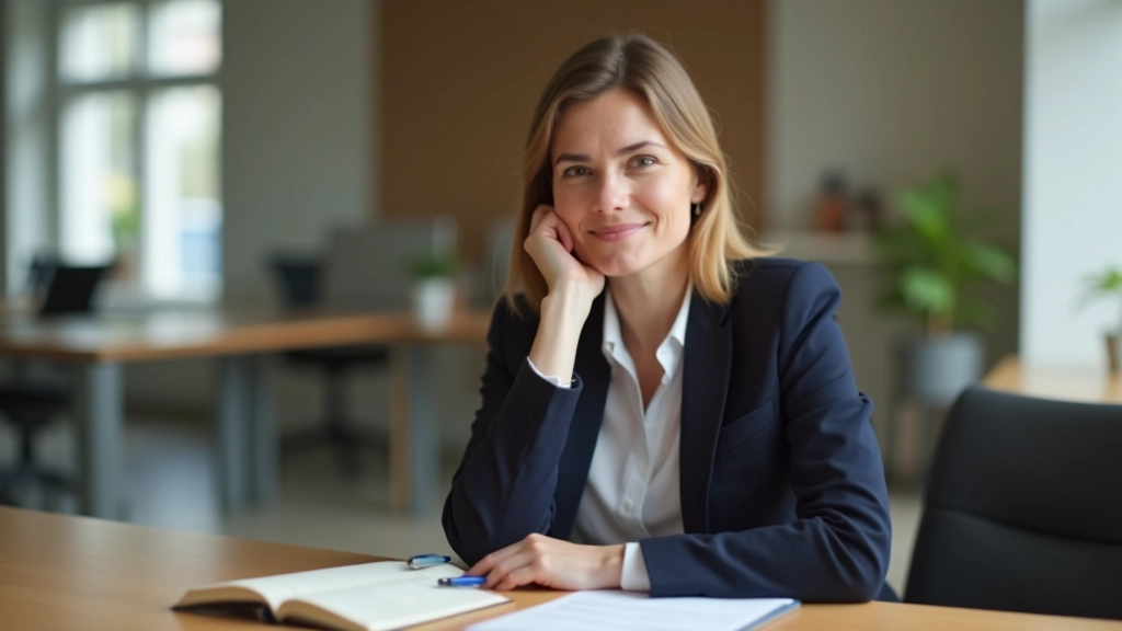 Frau sitzt am Schreibtisch und schaut auf Notizen mit Karriereplanning