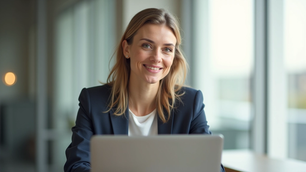 Person sitzt an modernem Arbeitsplatz mit Laptop und Notizbuch, nachdenklicher Blick, natürliches Tageslicht